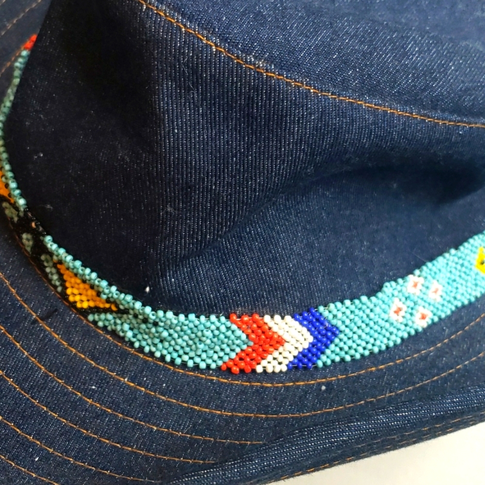 80’s boho hippie denim beaded shapable cowboy hat deadstock festival NEW - Picture 5 of 5